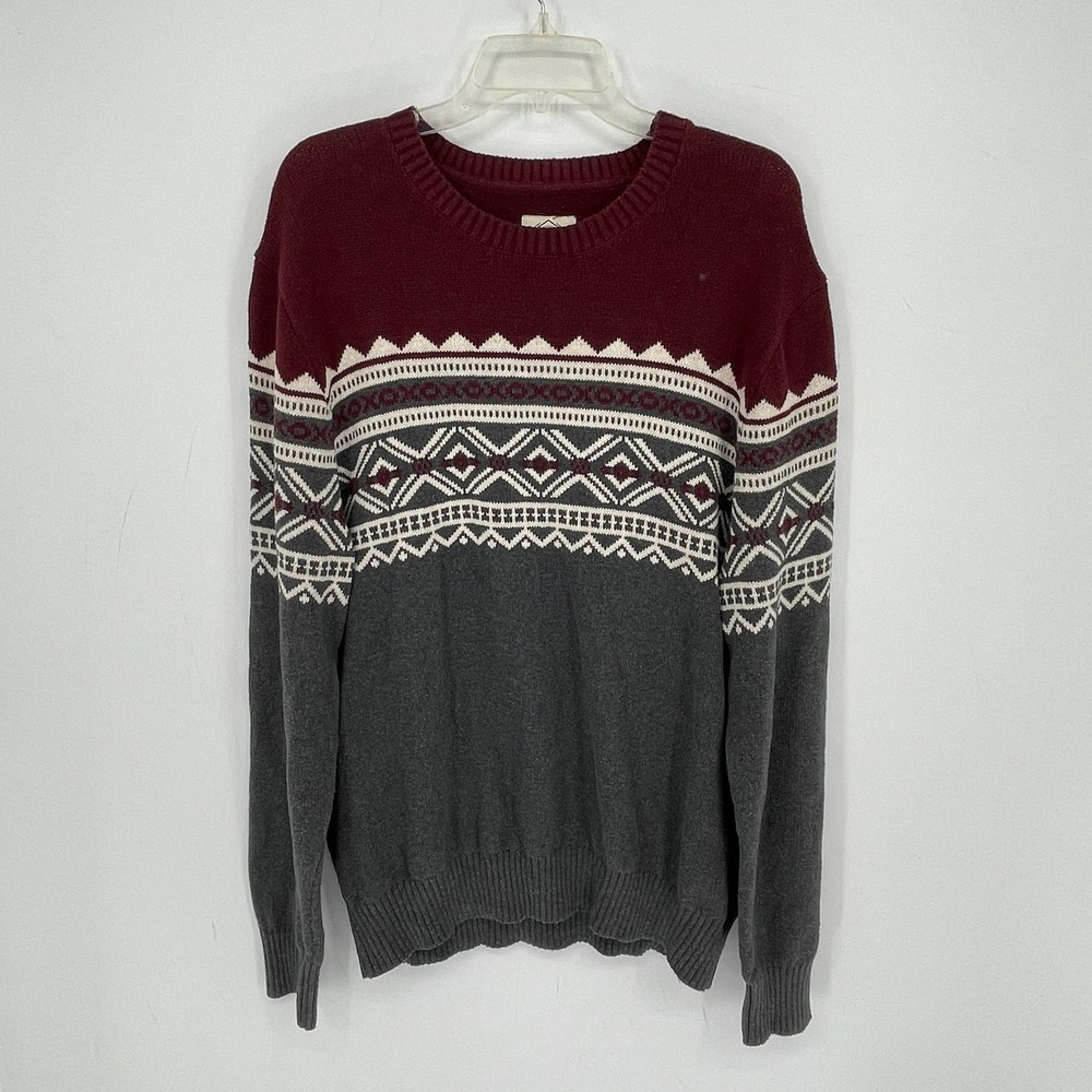St. John's Bay Men's Burgundy Fair Isle Nordic Crewneck Pullover Sweater Size XL